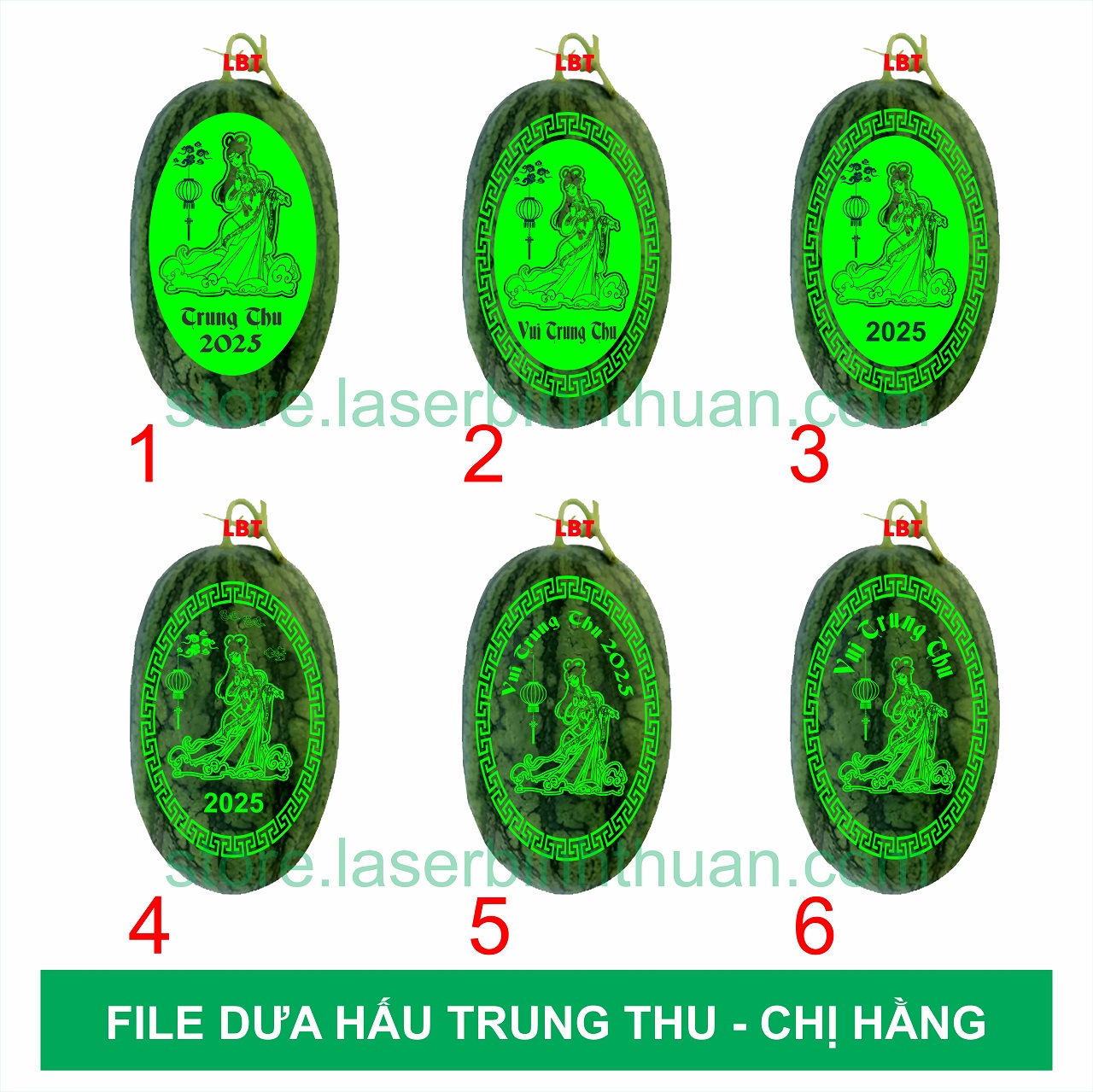 File Khắc Dưa Hấu Trung Thu Chị Hằng (6 Mẫu)