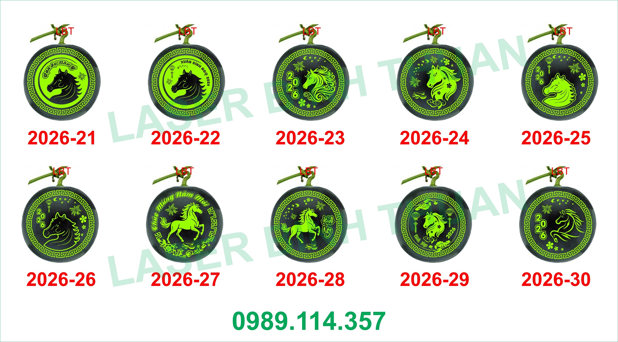 File Khắc Dưa Hấu 2026 Mẫu 10 5 File Khắc Dưa Hấu 2026 Con ngựa (Mẫu 21-30)